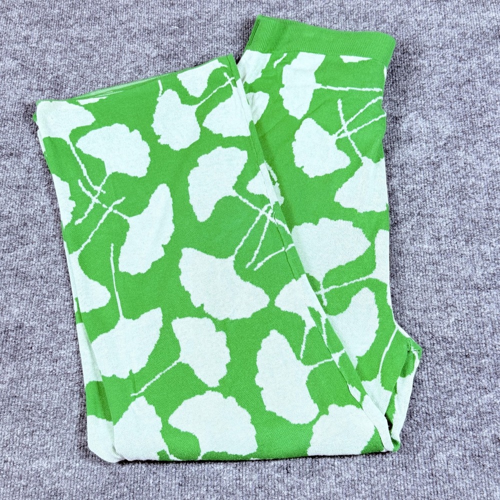 Diane Von Furstenberg Pants Womens‎ 2XL Green White Leaf Print Wide Leg Rayon
